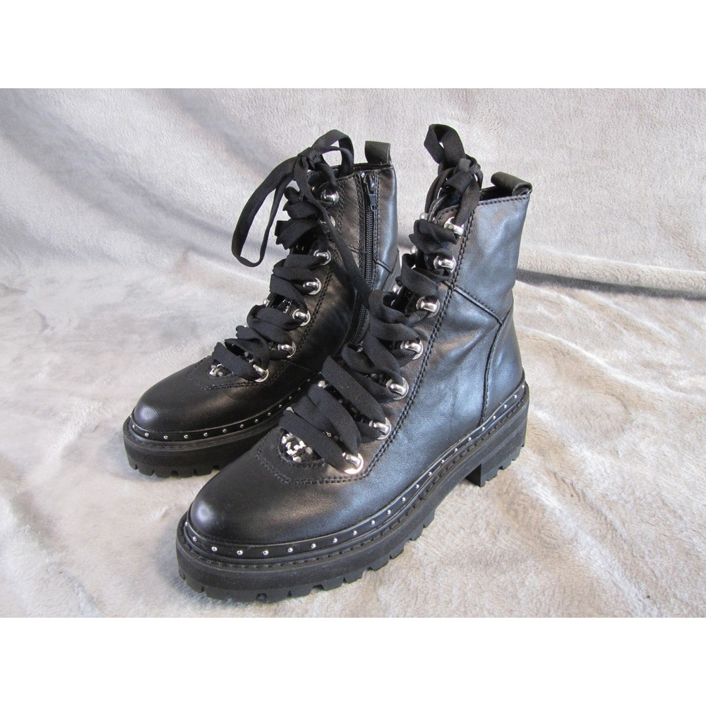 Rainier Black Leather Platform Combat Boots Studded‎ Lug Sole RAIN15S1 Womens 6M